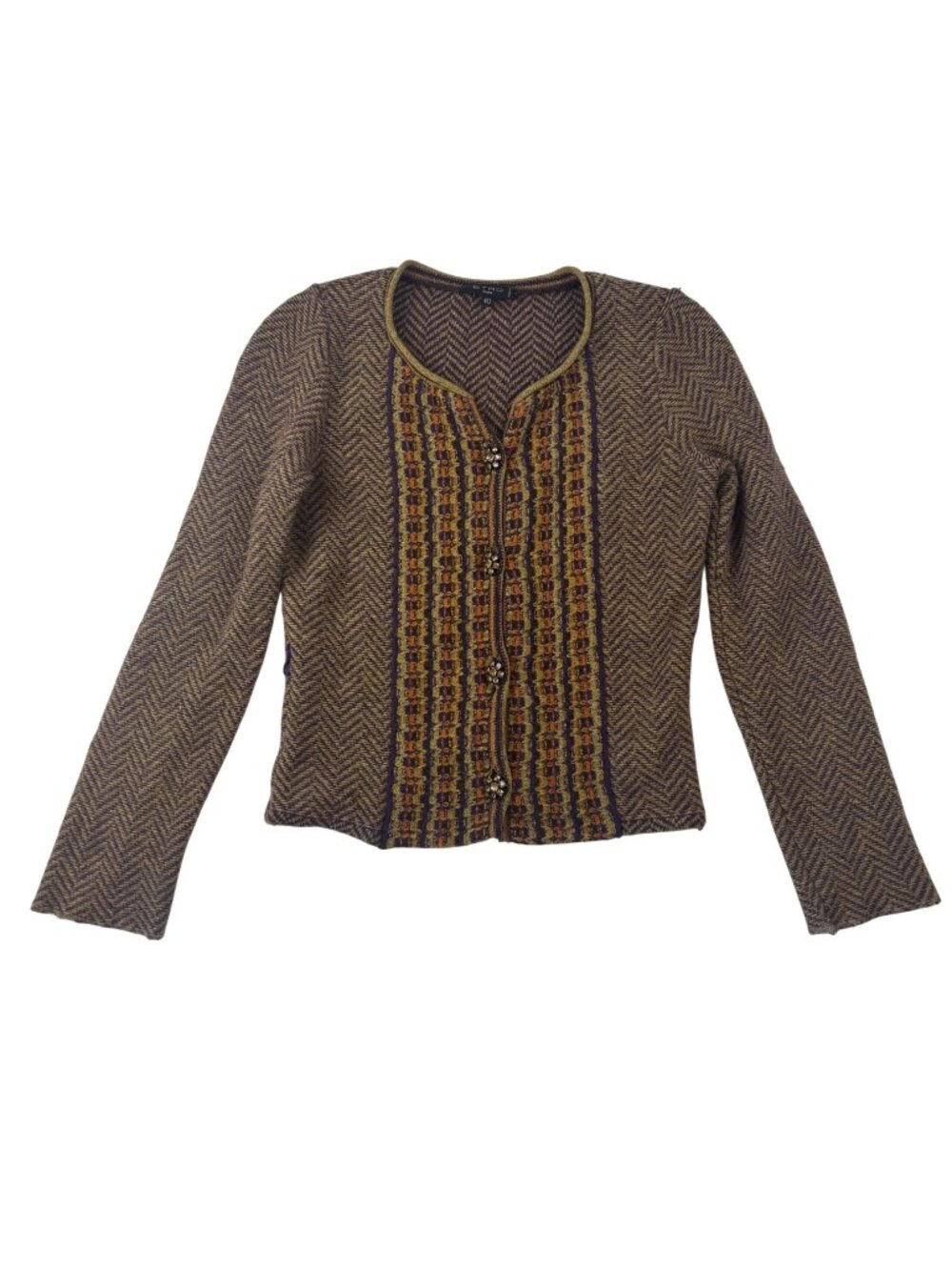 Etro Milano 40 4/S Cardigan Sweater Crystal Buttons Wool Cashmere Silk Blend